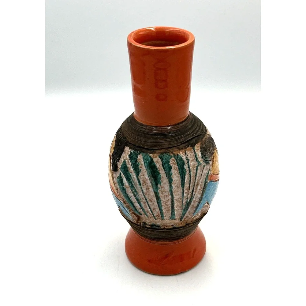 Vtg Fratelli Fanciullacci  Italian Pottery Vase Sgraffito Textured Stylized MCM